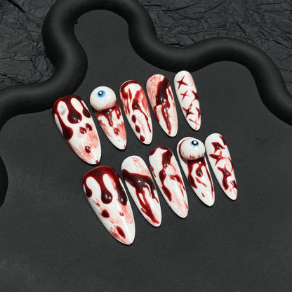 Blood Drip Nails Almond Halloween Designs