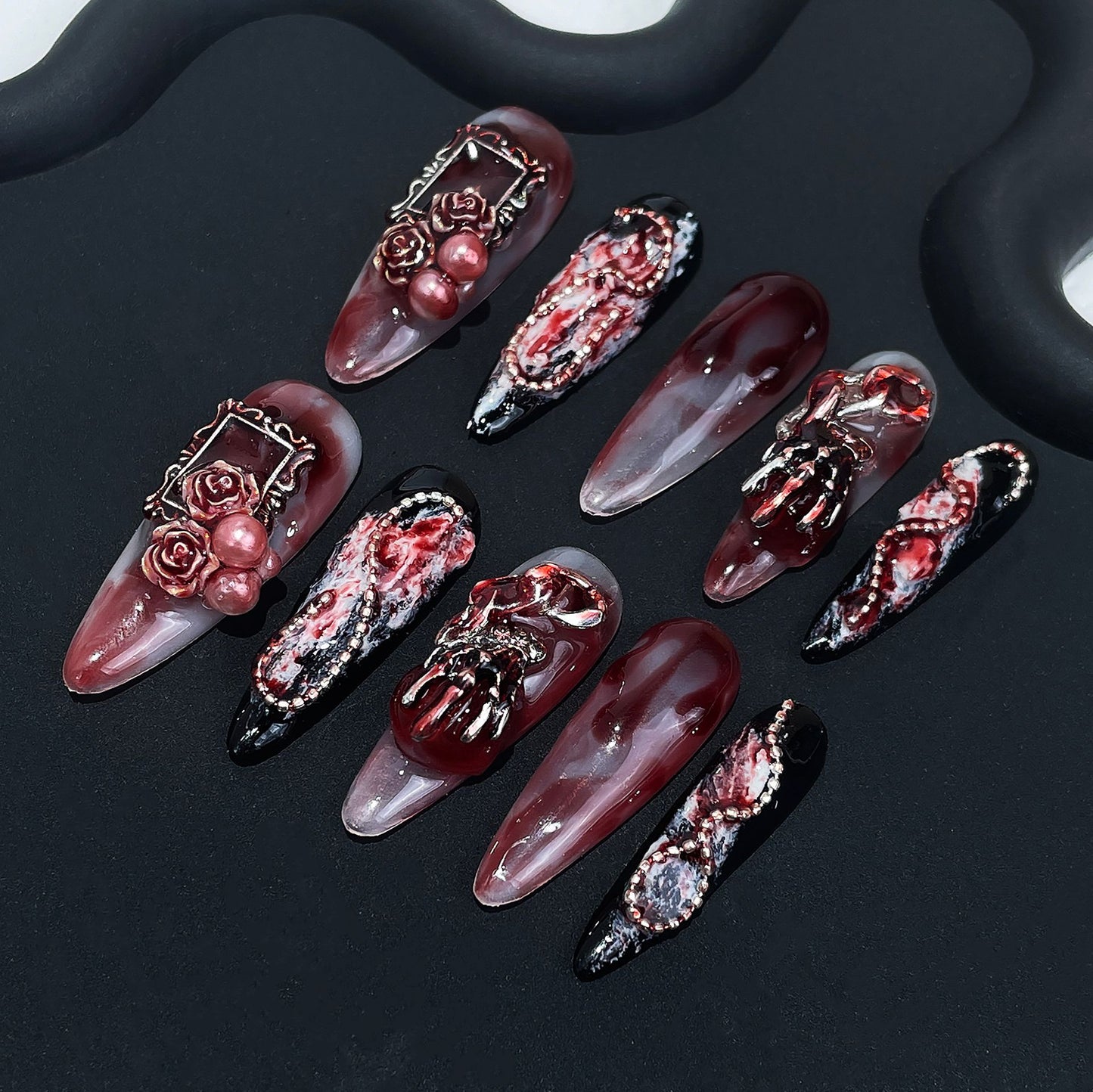 Halloween Blood Nails Metallic Long Witch