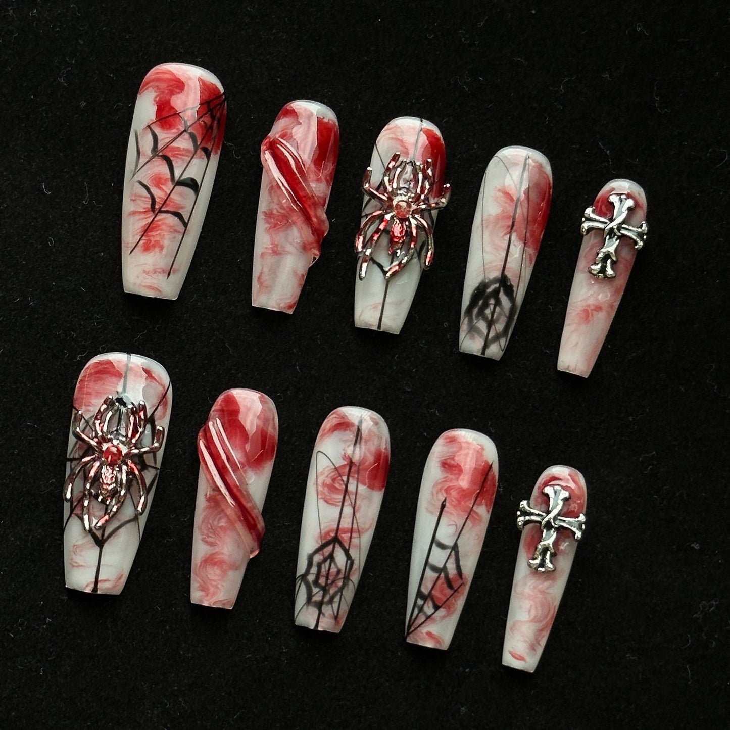 Halloween Spider Nails Long Coffin Gothic