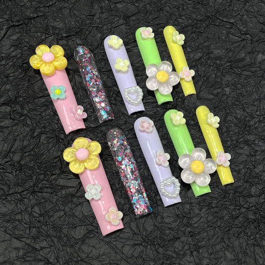 3D Flower Nail Art Rainbow Beautiful