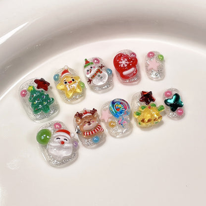 Santa Claus Nails Glitter Short Christmas