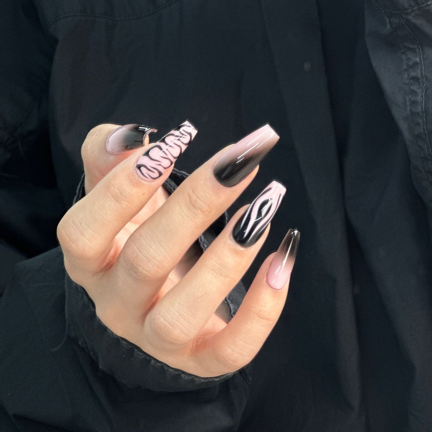 Black Flame Nails Ombre Goth Press on