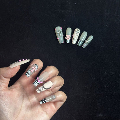 Zebra Print Nails Cross French Rock