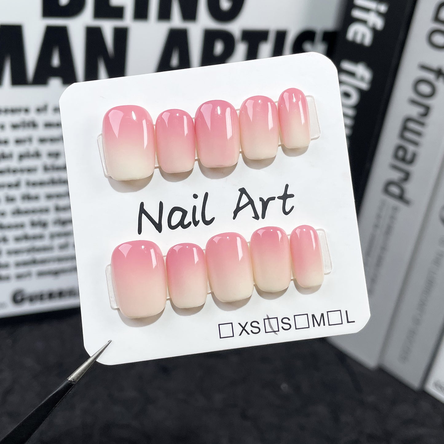 Pink and White Ombre Nails Short Fake