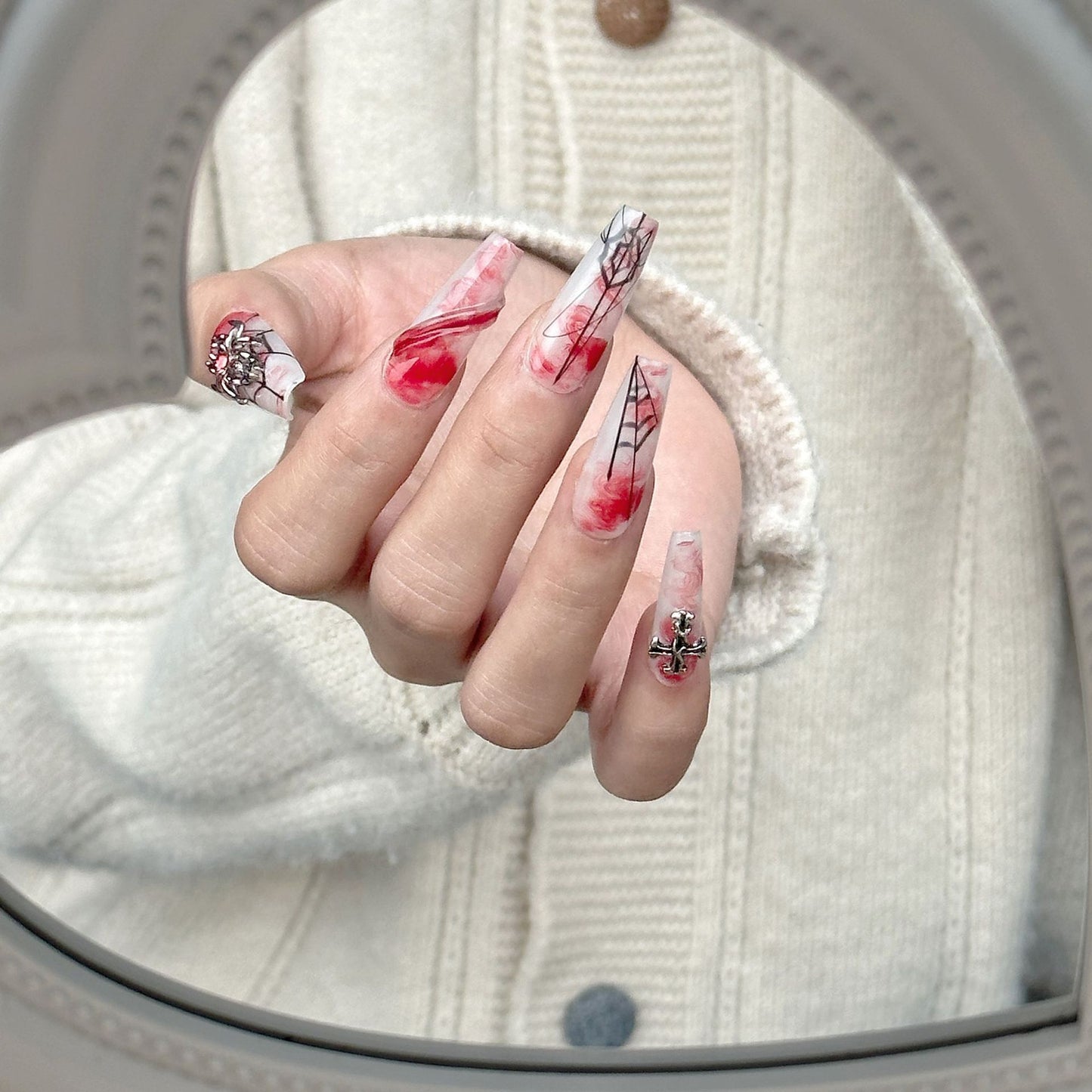 Halloween Spider Nails Long Coffin Gothic