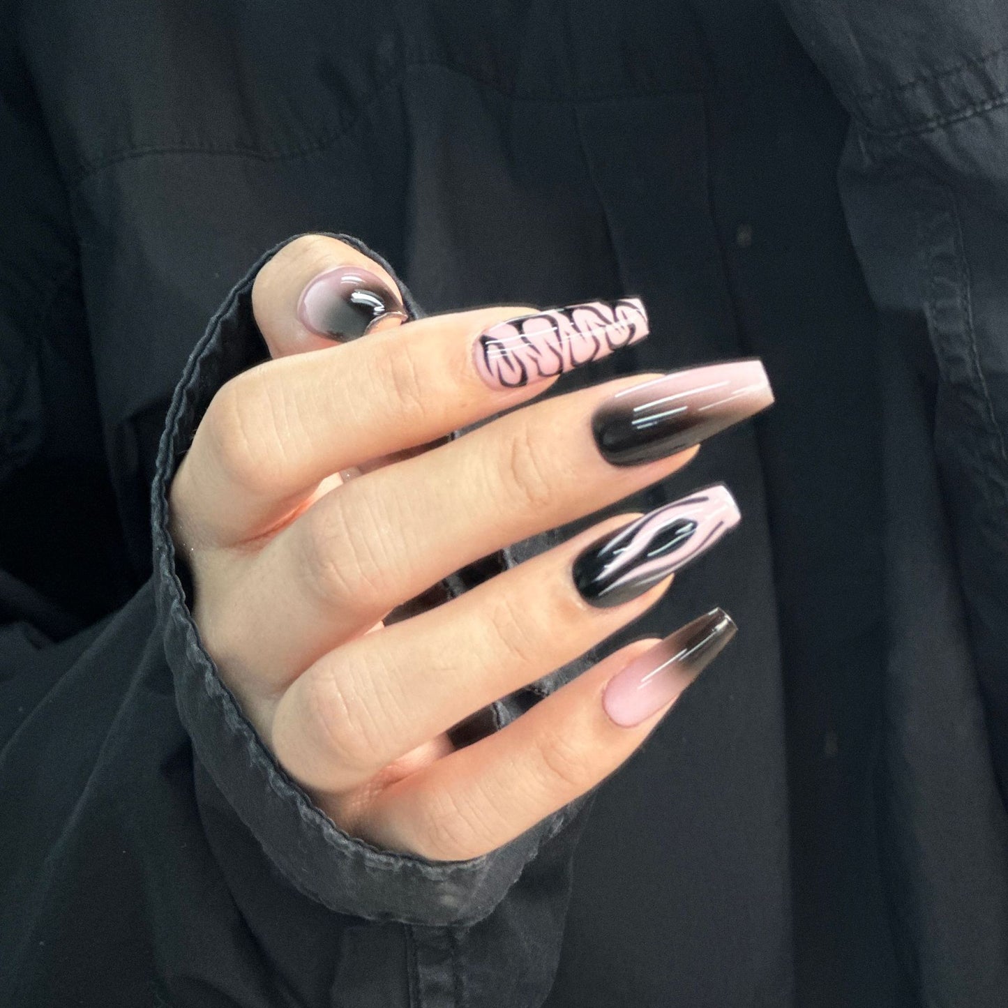 Black Flame Nails Ombre Goth Press on