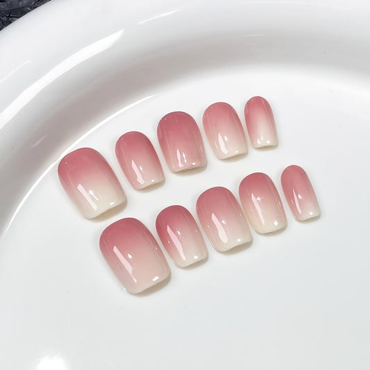 Pink and White Ombre Nails Short Fake