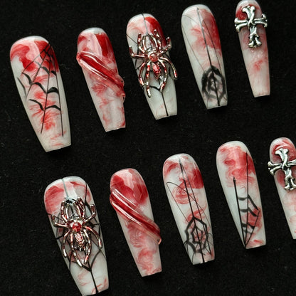 Halloween Spider Nails Long Coffin Gothic