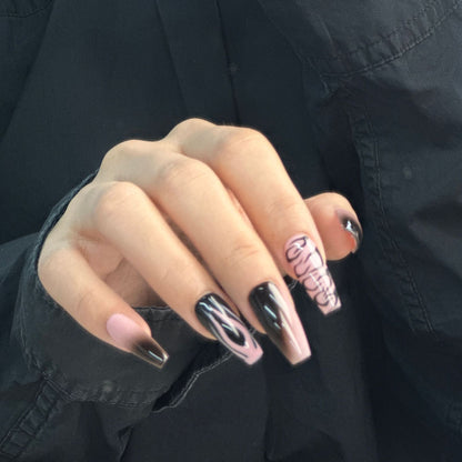 Black Flame Nails Ombre Goth Press on