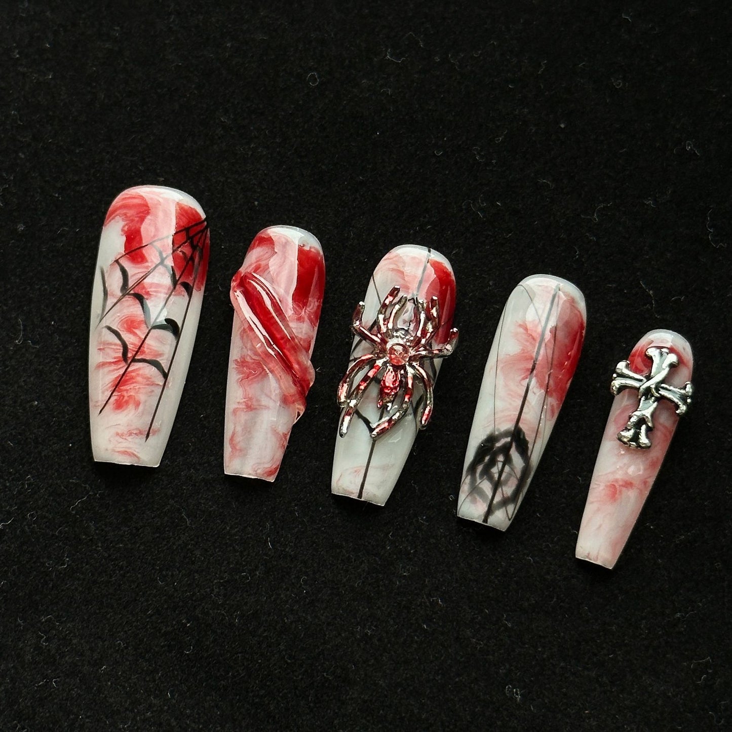 Halloween Spider Nails Long Coffin Gothic