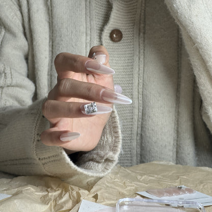 White Glazed Donut Nails Long Almond Classy