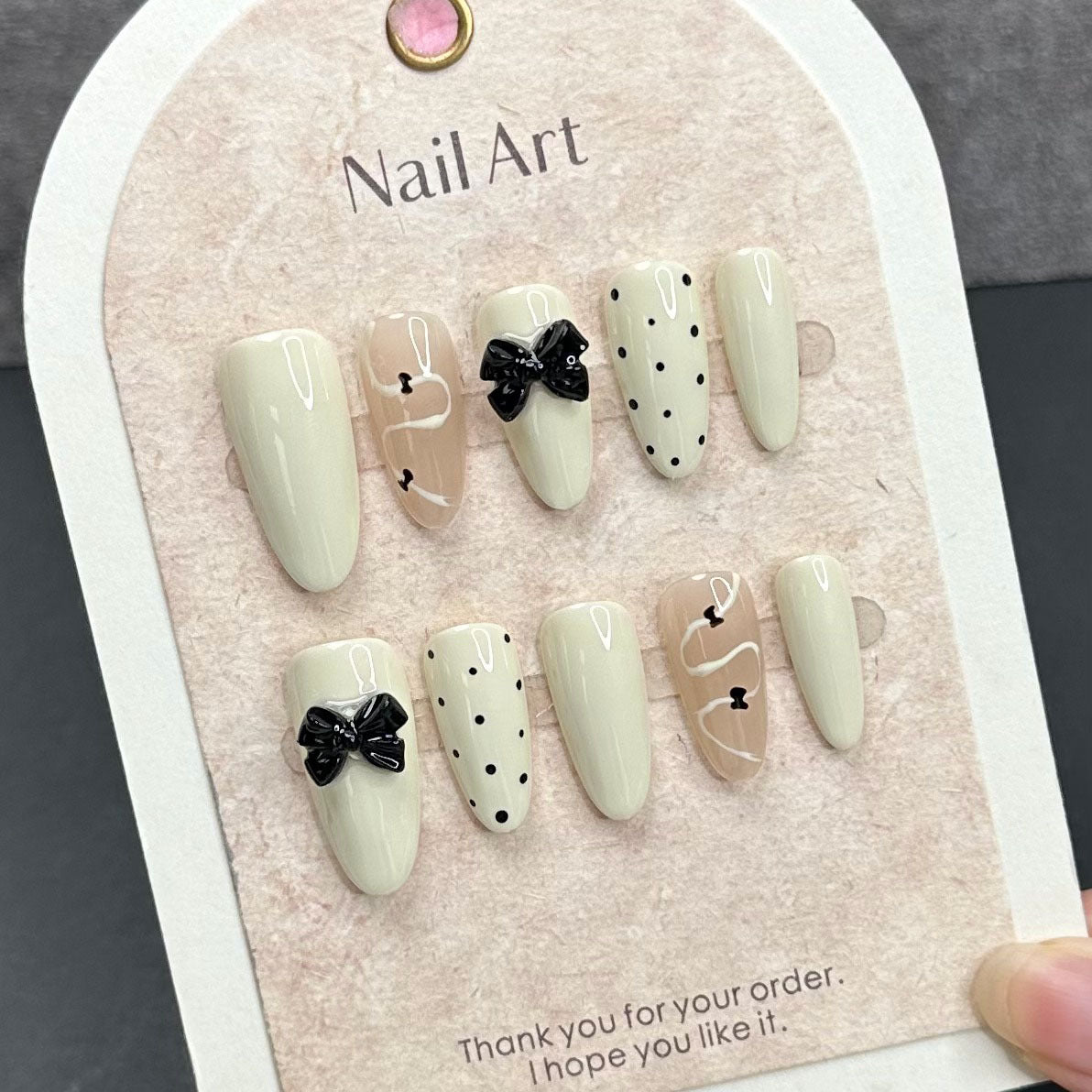 Cream White Nails Bow Cute Acrylic