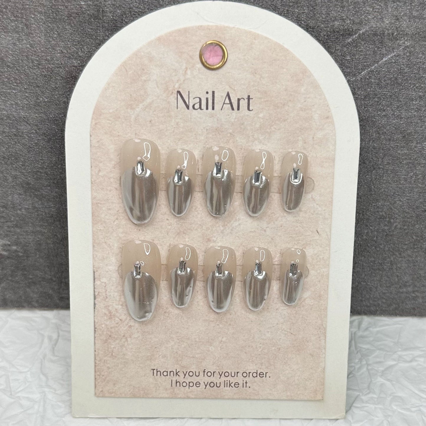 Silver Acrylic Nails Chrome Oval Cool