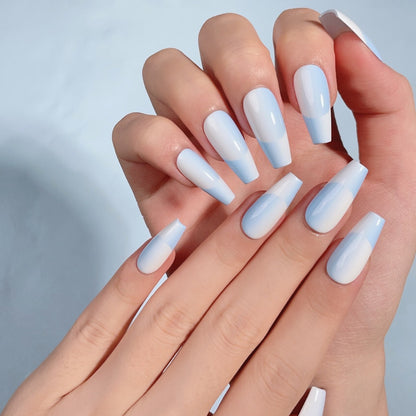 Reverse Ombre Nails White and Blue French