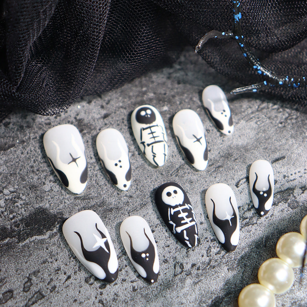 Skull Nail Art Matte Almond Halloween