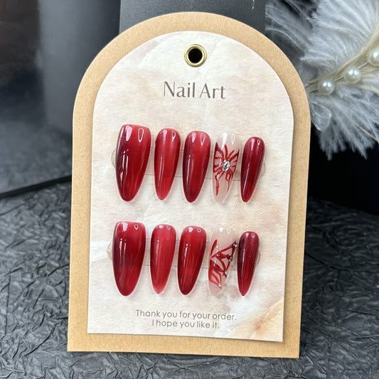 Long Red Nail Designs Simple Almond