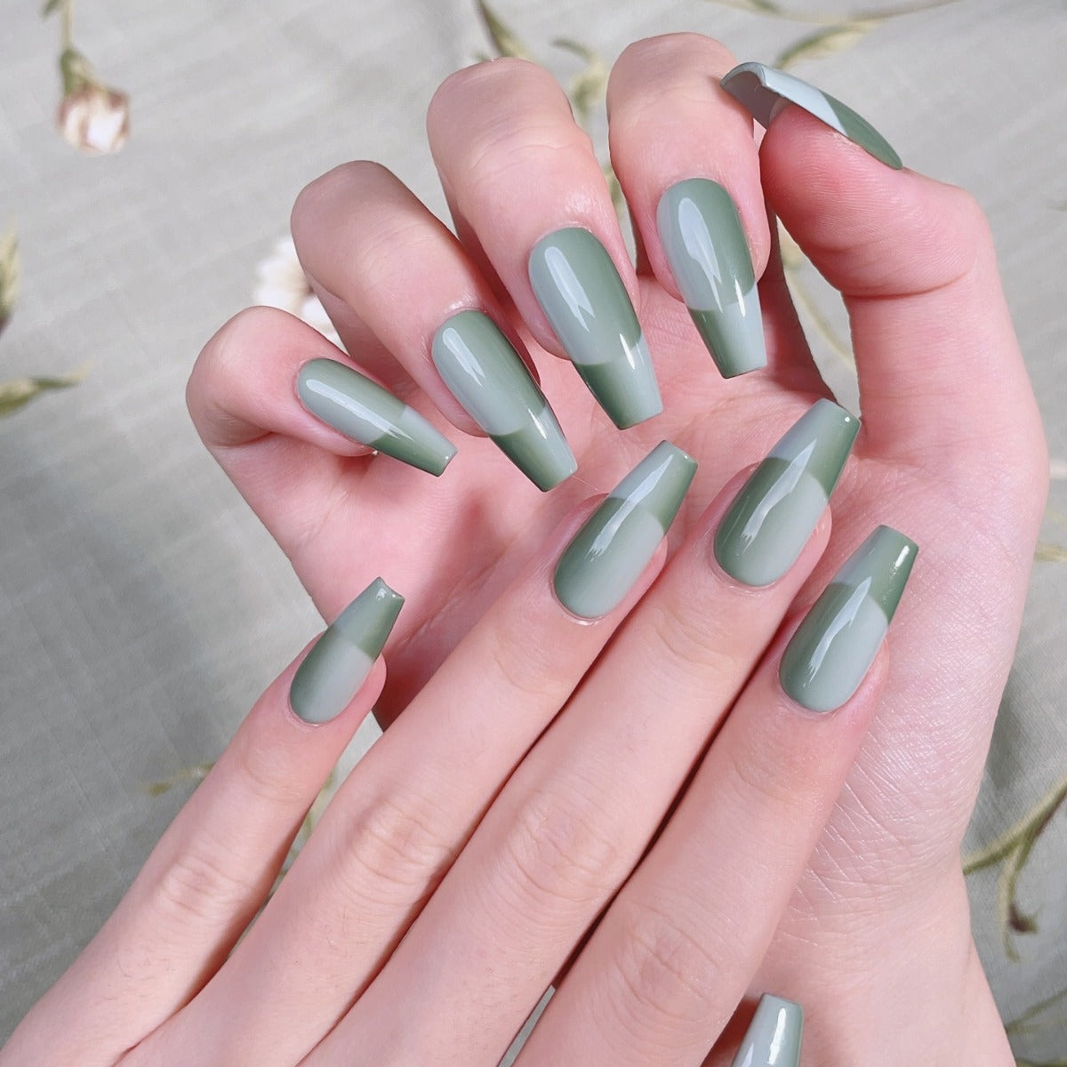 Vertical Ombre Nails Green French