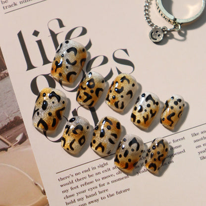 Gold Leopard Print Nails Short Press on