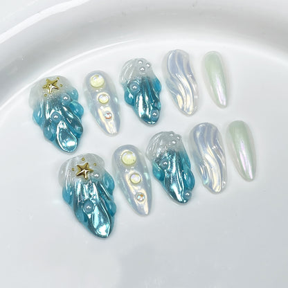 Seashell Nails Blue Aurora Pearl Beach