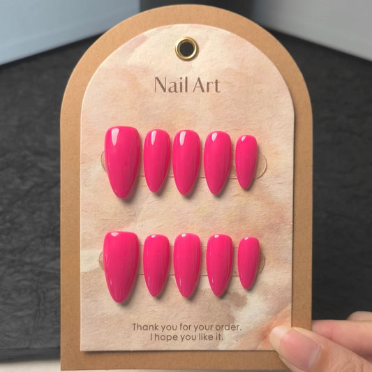 Hot Pink Almond Nails Bright Summer