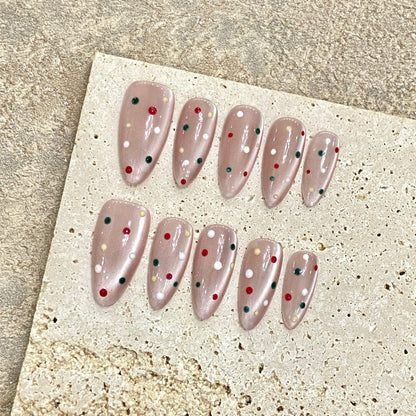 Nude Cat Eye Nails Polka Dot Art Almond