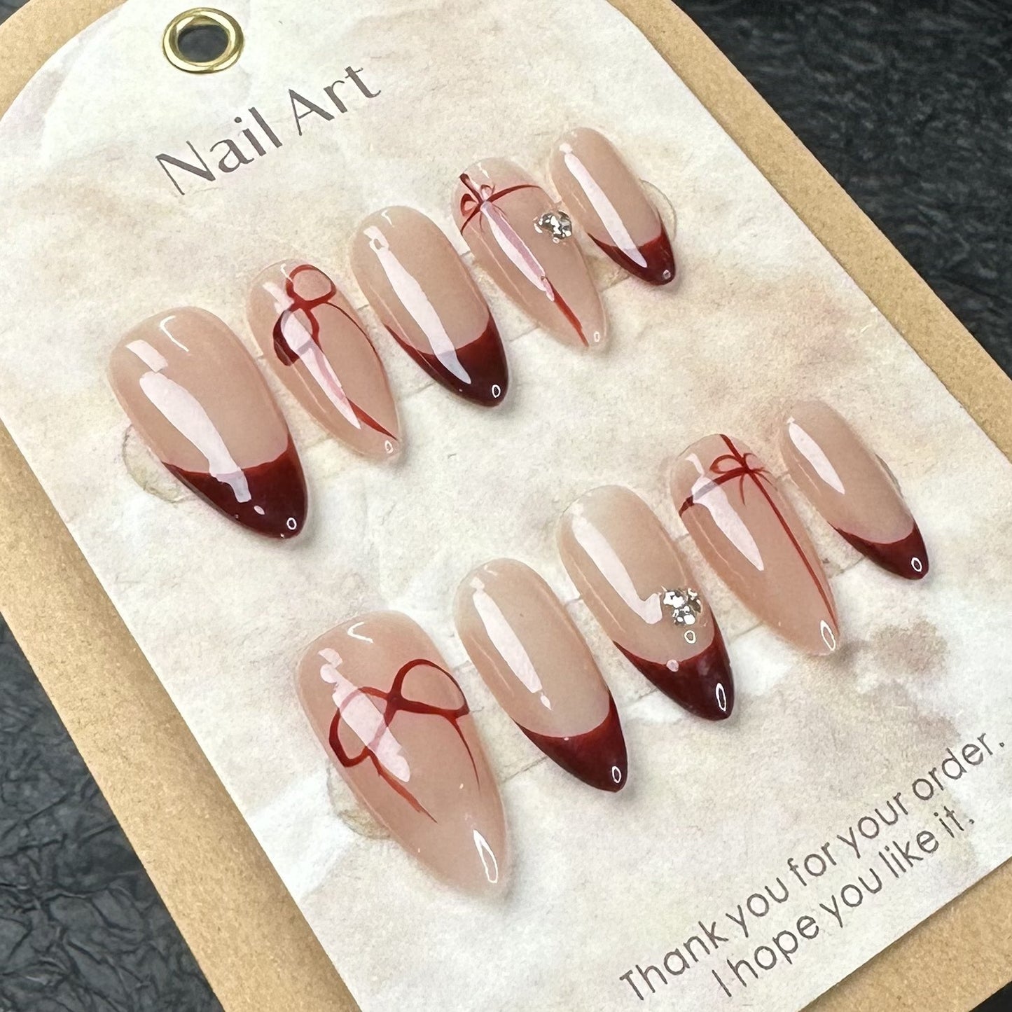 Dark Red French Tip Nails Almond