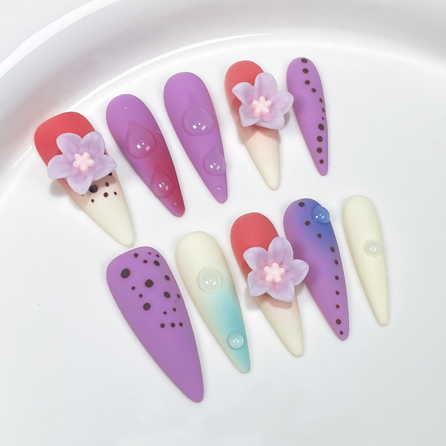 Flower 3D Nail Art Matte Colorful