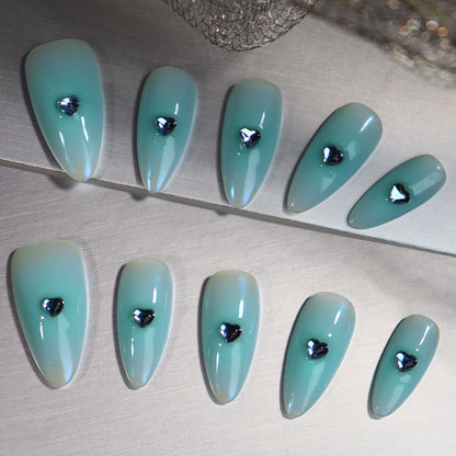 Light Blue Ombre Nails Rhinestone Press on