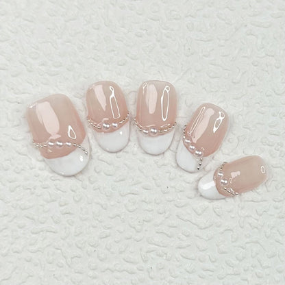 Short White French Tip Nails Oval Valentine