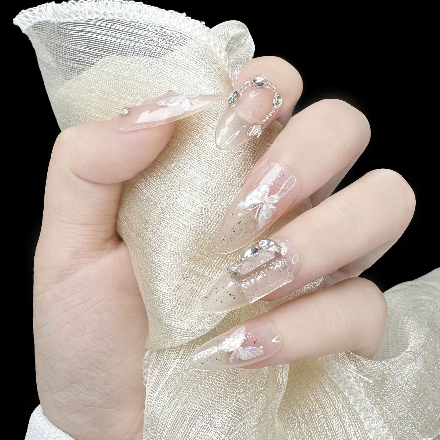 Clear Almond Nails Butterfly Diamond Fairy