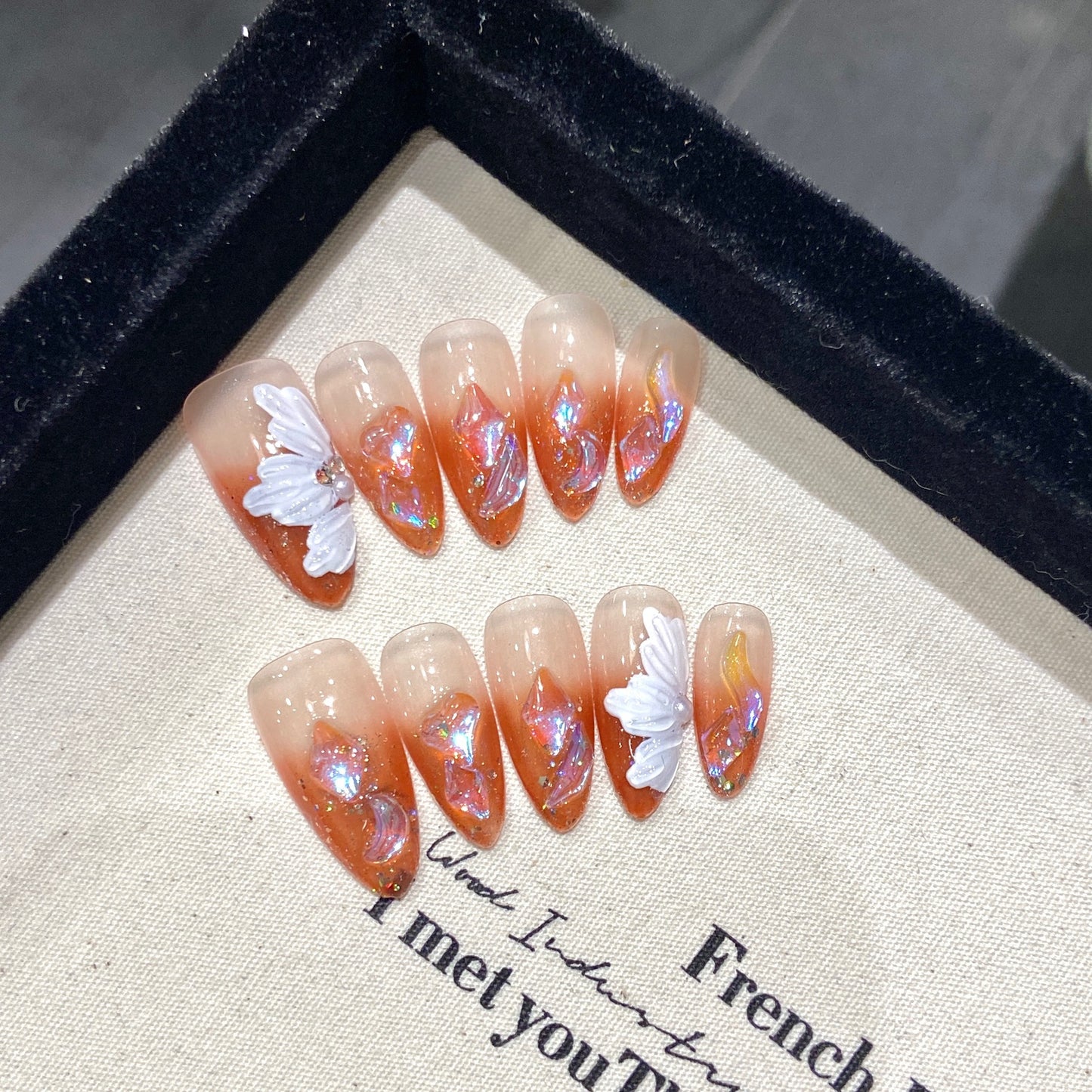 Ombre Orange Nails Glitter 3D Mermaid