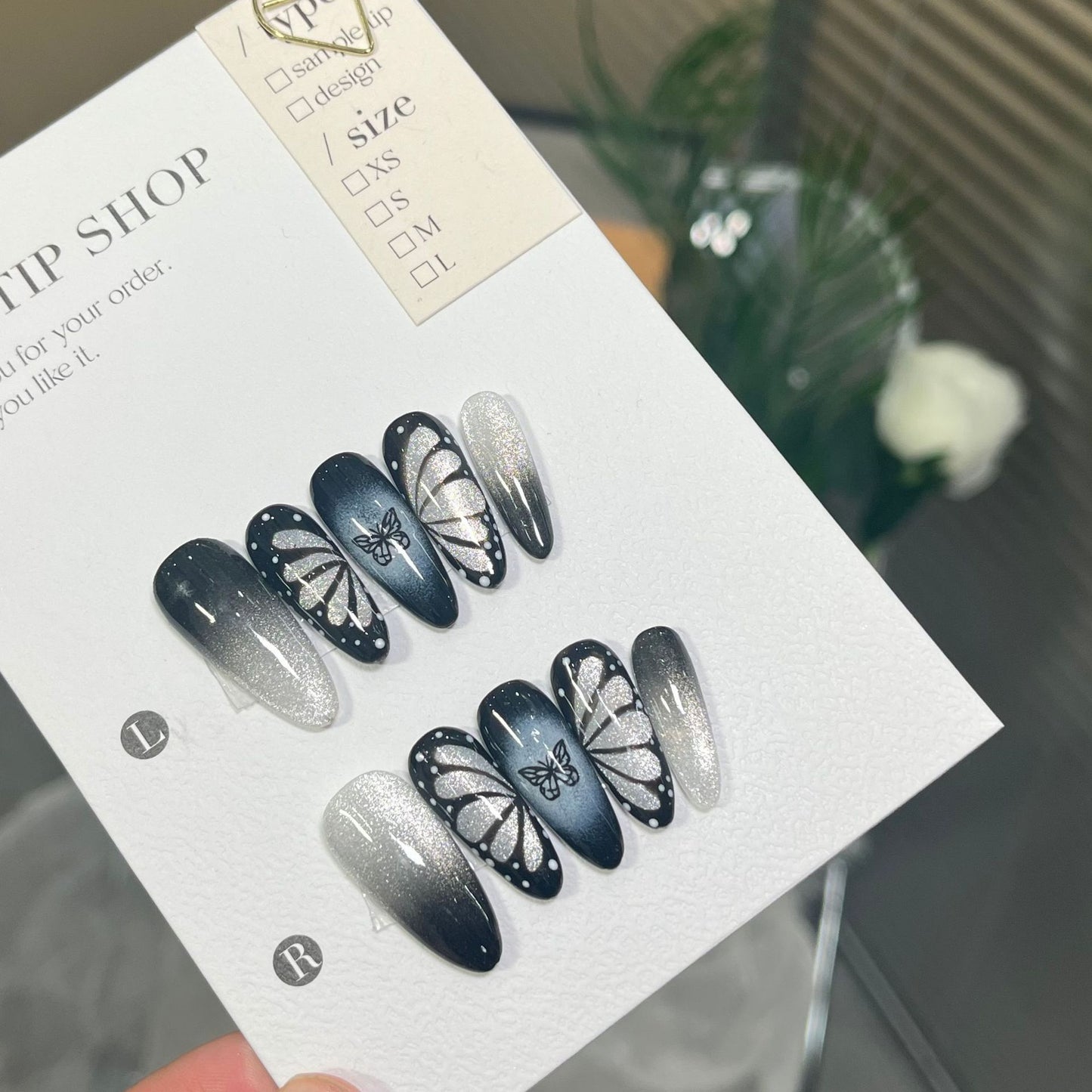 Ombre Cat Eye Nails Black Butterfly