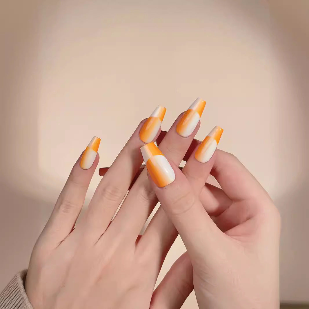 White and Orange Nails Ombre Reverse French