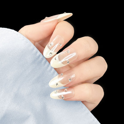 Nude French Nails Simple Rhinestone Elegant