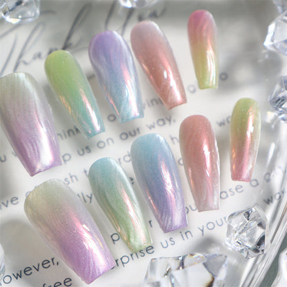 Ombre Colorful Nails Aurora Coffin Press on