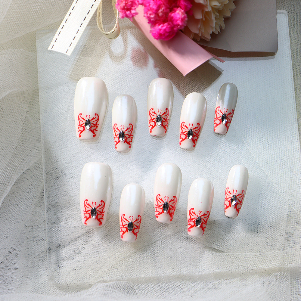 Coffin White Nail Designs Butterfly Press on