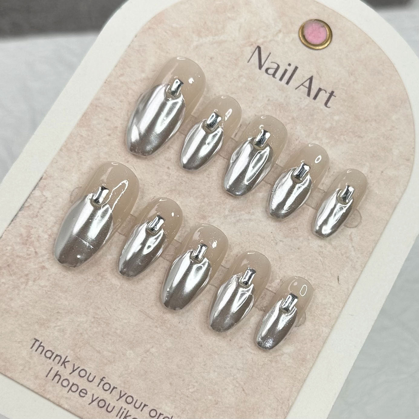 Silver Acrylic Nails Chrome Oval Cool