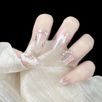 Clear Almond Nails Butterfly Diamond Fairy