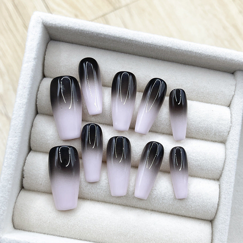 Two Tone Black Ombre Nails Coffin