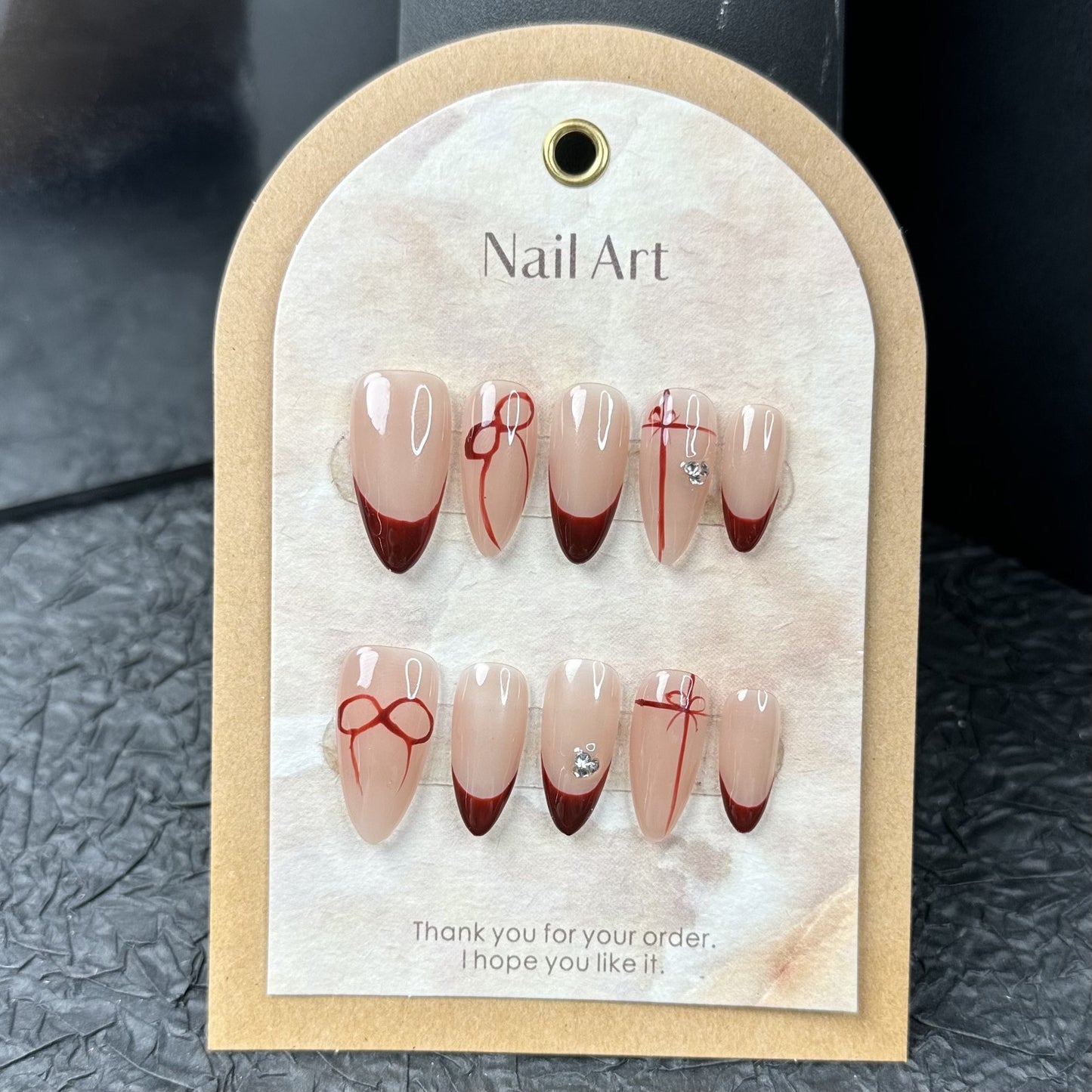 Dark Red French Tip Nails Almond