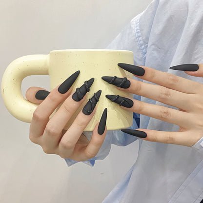 Matte Black Stiletto Nails Snake Edgy