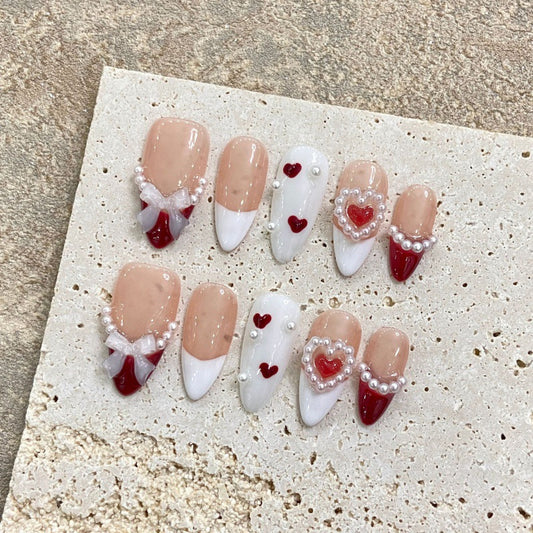 Red Heart Nails French Pearl Valentine