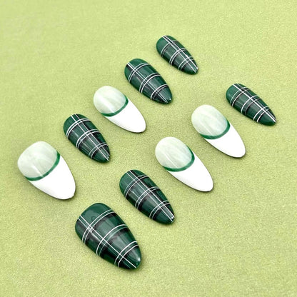 Forest Green Nail Designs Plaid Press on