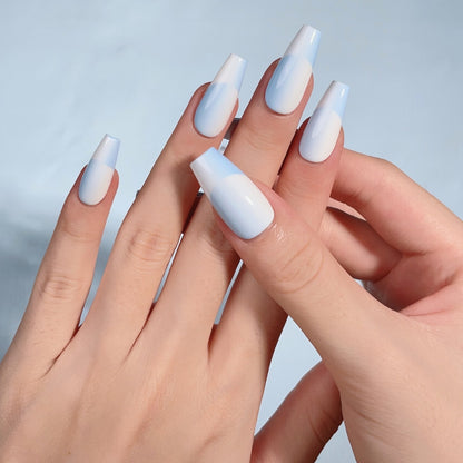 Reverse Ombre Nails White and Blue French