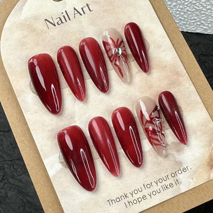 Long Red Nail Designs Simple Almond