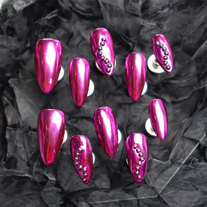 Fuchsia Nails Chrome Almond Press on