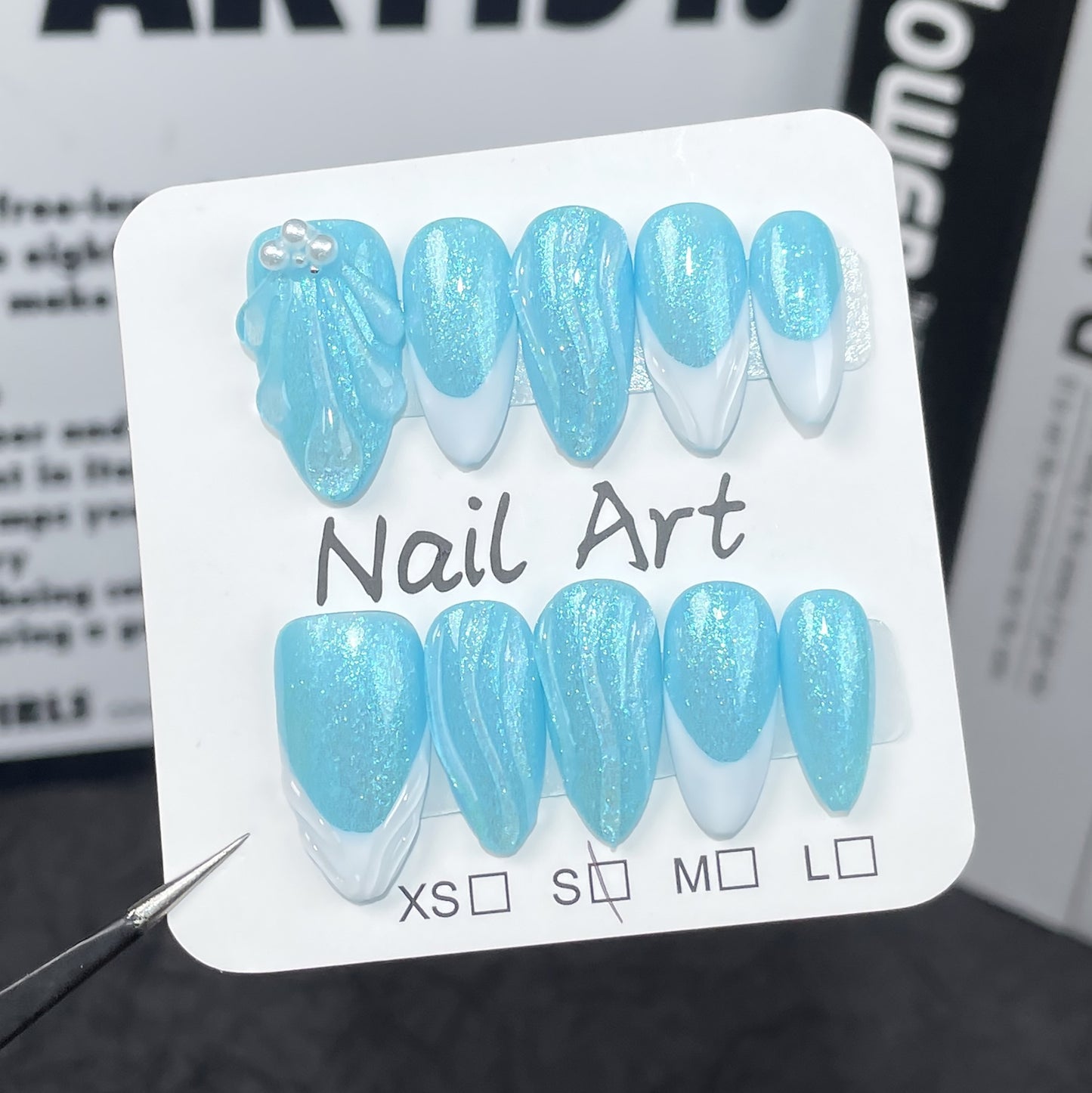 Ice Blue Nails Glitter French Ocean