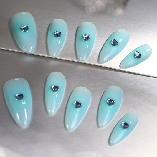 Light Blue Ombre Nails Rhinestone Press on