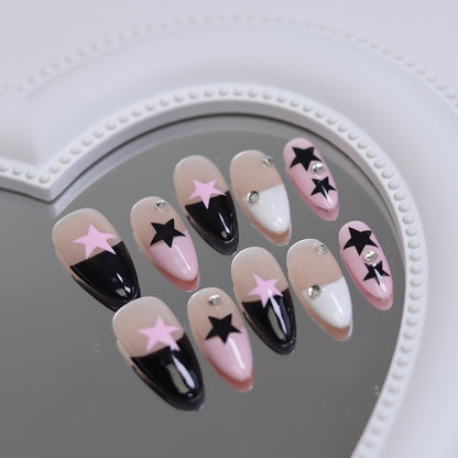 Black and Pink French Tip Nails Star