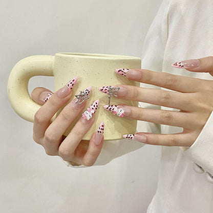 Pink Leopard Print Nails French Y2K